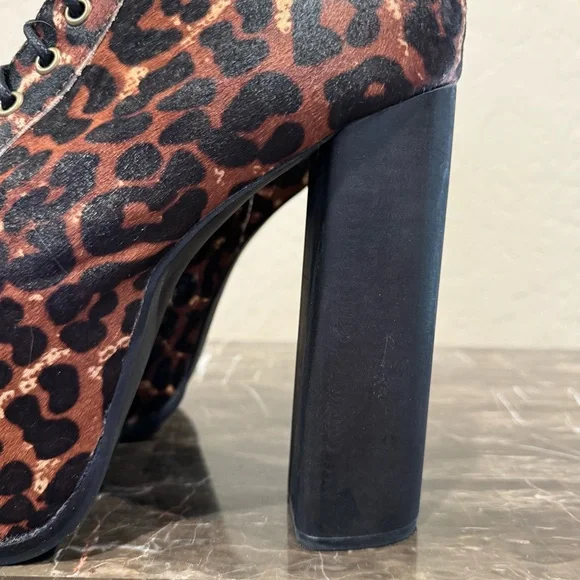 Jeffrey Campbell Big Lita Calf Hair Leather Leopard Print Platform Booties